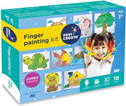 Fevicreate Finger Painting Kit for Kids, Toddlers for 3 Years and Above, Diwali Gift for Toddlers, Children and Preschoolers, Washable and Non-Toxic Finger Paints