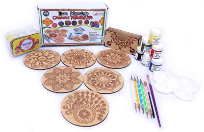 StepsToDo Wooden Dot Mandalas Paint 'Kit F'| Mandala Art Kit with Tools & Acrylic Colours