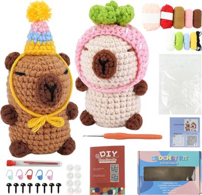 Verilux DIY Capybara Crochet Art Material Kit Set 2Pcs Handmade Gift Pink Brown Yarn Set
