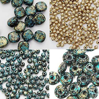 ITSY Bitsy Turquoise Gold Marbled Bead, set of 4 beads