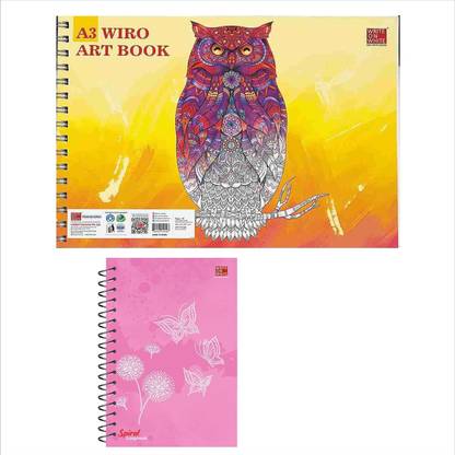 WRITE ON WHITE A3 Art Book + 200 Page Ruled Spiral Notebook - for Painting & Drawing 40 Pages