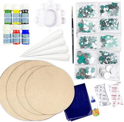 Qroof Lippan Art Material DIY Kit MDF Coaster , Mirrors Craft , Paint Colours