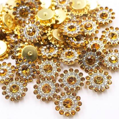 INDIKONB Zarkan Flower Buttons | AAA Zircon | 14mm | Gold Silver | Jewellery & Craft