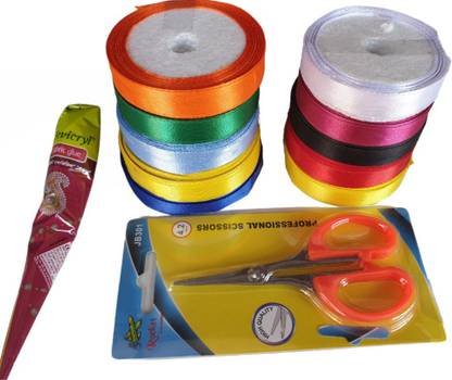 SK ART GALLERY Satin ribbon 10 roll,1 scissors, 1 fabric glue