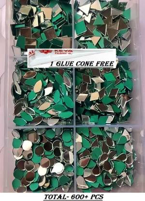 रनुजा 6 Shape Mirror kit for Craft Work(Total-600 Pcs 100 Pcs of Each Shape) Free Cone