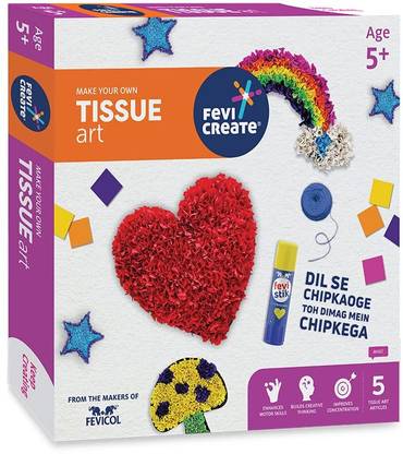 Fevicreate Tissue Art & Craft Kit, 5 Exciting Templates, Easy to Do for Kids 5+ Yrs, DIY