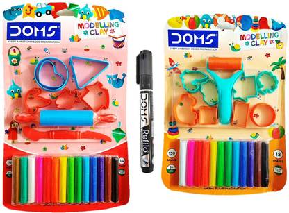 DOMS Multicolour Modelling Clay with Various Moulds (pack of 2)
