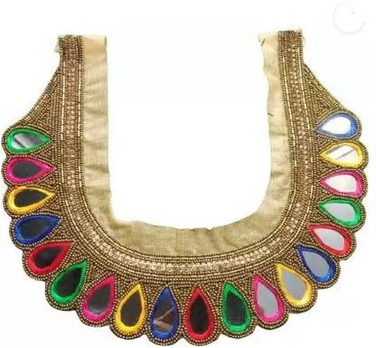 SILKYNO Handmade Mirror Work Neck Patch Applique Sew on Patch Handwork Big Size Patch