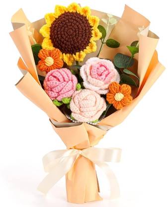 Zibuyu Completed Crochet Flowers Bouquet, Handmade Knitted Bouquet, Crochet Bouquet Kit