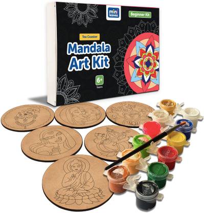 Minileaves Paint Your Own Mandala DIY Art Coasters Pack of 6 Coaster DIY Painting Craft Kit