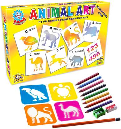 YUIOP - Sr Animal Art - 28 Plastic Animal Design, 2 Alphabets, Numbers Stencils - Safe