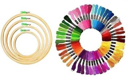 rawzone Wooden Hoop Embroidery Ring Frame Set With Embroidery 20 Skeins (5,7,9,12) Inch