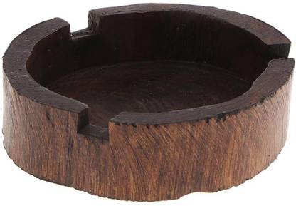 Lyla Nearly Round Wood Ashtray Retro Ash Tray Cendrier Table Decorative 10x3cm