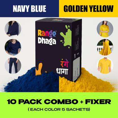 rangedhaga Fabric Dye, Navy Blue & Golden Yellow, Combo 10 (5+5) Fabric Dye with Fixer