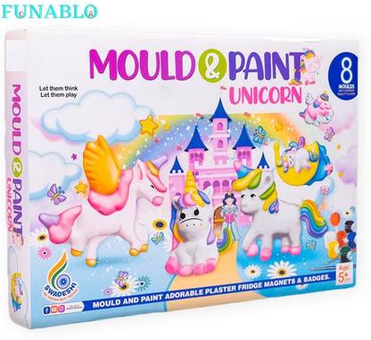 FUNABLO Mould & Paint Unicorn Diy Kit With 8 Moulds Can Be Used As Fridge Magnets