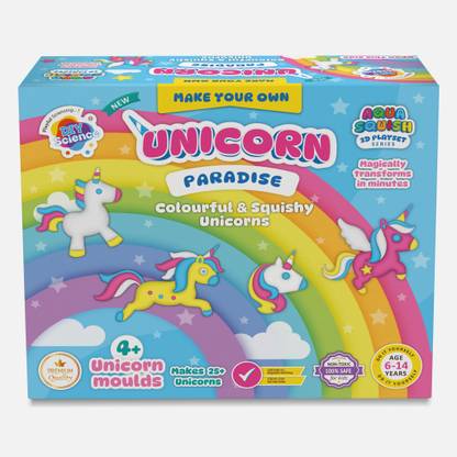 DIYScience Unicorn Paradise Aqua Squish Kit, 25+ 3D Unicorns, Magic Water Elf, 4 Moulds