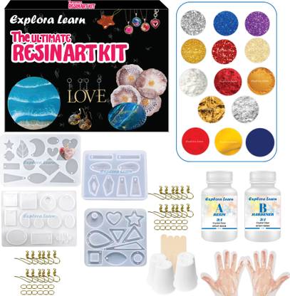 Exploralearn Resin Art Jewellery Kit - 40+ Pendant and Earring Designs with 200g Epoxy Resin