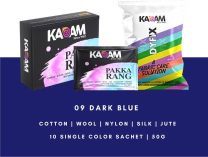 KADAM Fabric Dye Colour, Shade 09 Dark Blue, Pack of 10 Single Color Pouches