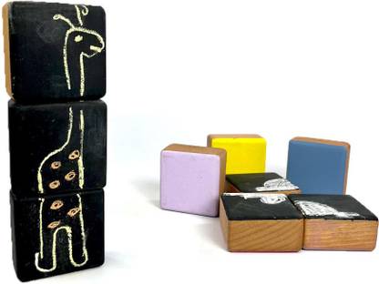 Playbox Chalk Board Block- 9 PCS of blocks, 1 Multicolor Chalk box and 1 Duster