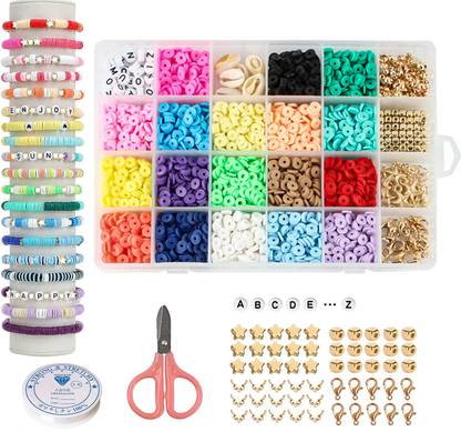 PATPAT Clay Beads for Jewelry Making 468pcs Kit, Color Flat Round Spacer Bead