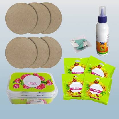 greencom Lippan Art On Round Wall Hanging DIY /Acrylic Color/Brush/ AirDryClay.Mirrors