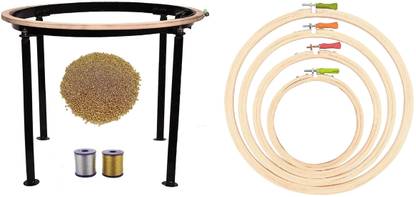 rawzone Aari work 18" wooden Frame Size (5,9,10,12) Inches with Stand Sugar Bead(50 Gms)