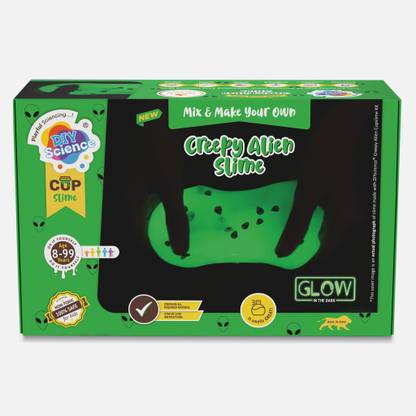 DIYScience Creepy Alien Slime Kit, Scented Glue, Activator, Glow in the Dark& Alien Topping