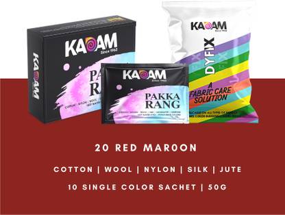 KADAM Fabric Dye Colour, Shade 20 Red Maroon, Pack of 10 Single Color Pouches