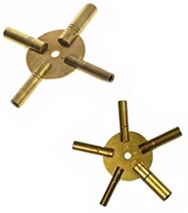 HAMMER MAN 4 /5 Prong Brass Clock Key for Winding Clocks Combo, Even Numbers, Watch Tool