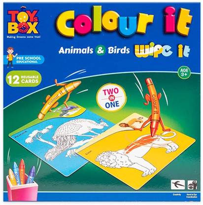 Kaanuka Colour It Wipe It Animal & Bird Colouring Fun And Learning Activity Sheets