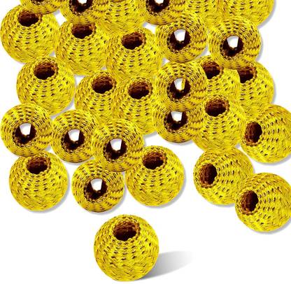 Airtick (Pack of 50) Yellow Zari Net Decorative Thread Ball for Wall Decor, Toran Making