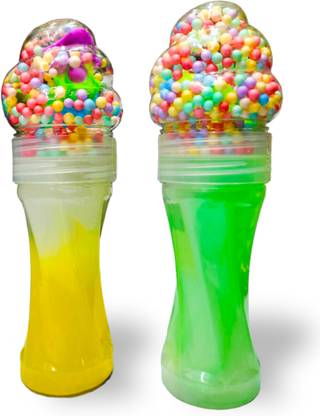 SABIRAT Cute Slime Bottle For Kids With Thermocol Balls & Popit [Pack 1, Random Color]