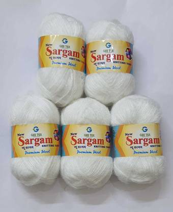SARGAM KNITTING YARN 3 Ply white color wool (set of 5 boll