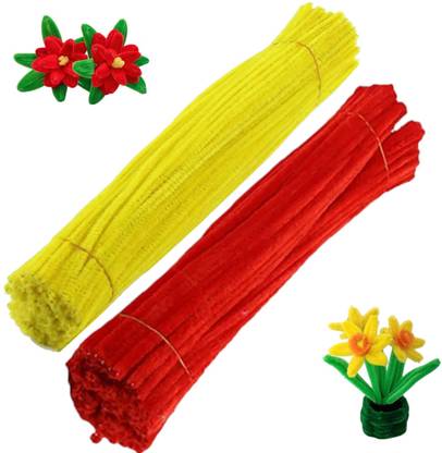3A Featuretail Red & Yellow Pipe Cleaners Chenille Stem Fuzzy Sticks for Flowers Making
