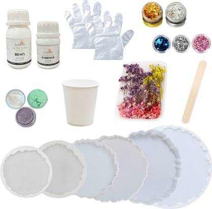 R H lifestyle 26 Pcs Resin Art Kit with Mould DIY Epoxy Resin Coaster Making Kit for Beginners