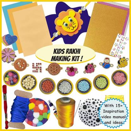 INDIKONB Kids Rakhi Making Kit DIY Set of 15+ Rakhis - Fancy Beads and Thread