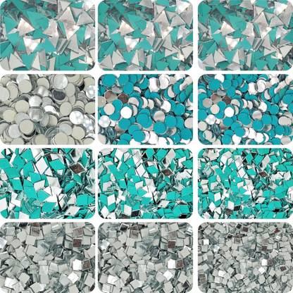 INDIKONB Craft Glass Set - Diamond, Square, Triangle, Circle Shapes for Lippan Art-Silver