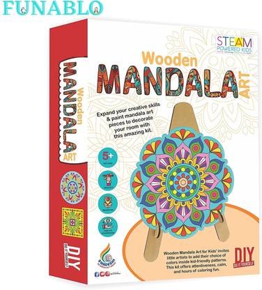 FUNABLO Wooden Mandala Art The Coloring Kit with 6 Design MDF Frame & Water Color.