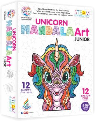 गेम फैक्ट्री Mandala Art Unicorn The Colouring KIT | 12 SHEET | 12 SKETCH PENS