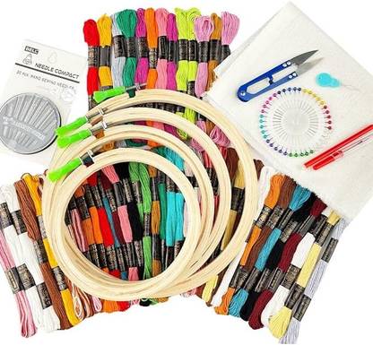 manrish Embroidery Beginner Supplies Tool Kit/EmbroideryMaterialsKit/Threads,Hoops,Cloth
