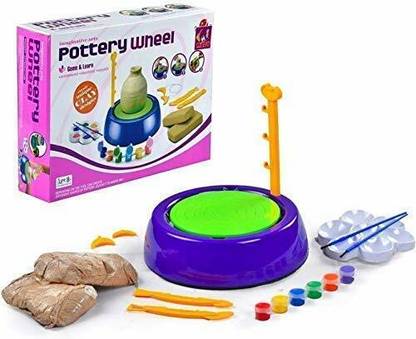 Kp Enterprise Big Size Pottery Wheel Clay Pot Making Machine Game with Colors and Stencils, Creative Educational Craft Toy Gift for Kids Art Clay