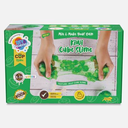 DIYScience Kiwi Cube Slime Kit, Scented Glue, Activator Gel, Foam Pieces & Fruit Toppings