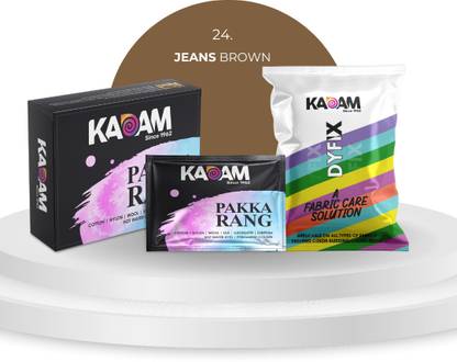 KADAM Pakka Rang Permanent Fabric Dye Colour | Shade No.24: Jeans Brown | 25g Pack