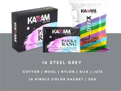 KADAM Fabric Dye Colour Shade 16, Steel Grey, Pack of 10 Single Color Pouches