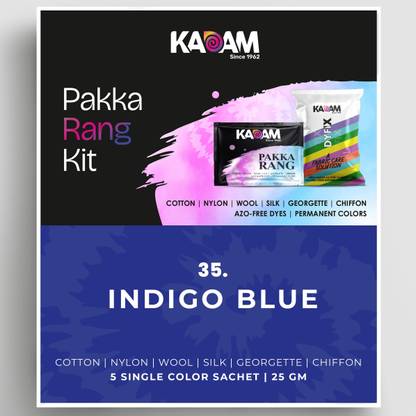 KADAM Pakka Rang Permanent Fabric Dye Colour | Shade No.35: Indigo Blue | 25g Pack