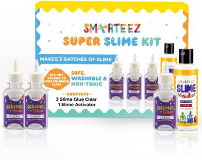 SMARTEEZ 3 Bottles Slime Glue Clear (100 ml) + 1 Bottle Slime Activator (200 ml).