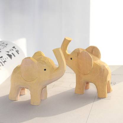 Lyla Wood Elephants Statue Figurines Collectibles for TV Cabinet Bookshelf Desk
