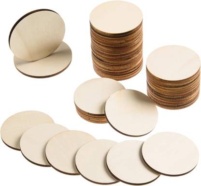 AmericanElm 100 Pieces 1 Inch Unfinished Round Wood Slices Round