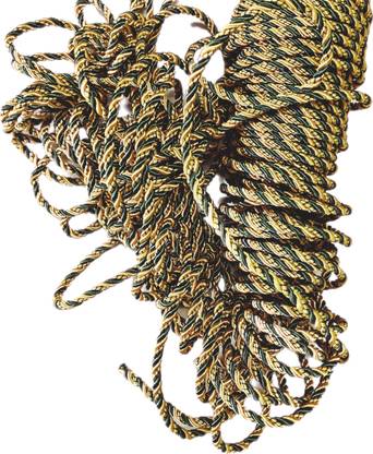 90 Degree Fancy Rope for Art Craft Sofa Curtain Decoration Dori 6mm 5 Meters Golden Green