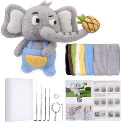 Zibuyu Needle Felting Kit,Elephant Needle Felting Kit for Beginners,Wool Needle Felting